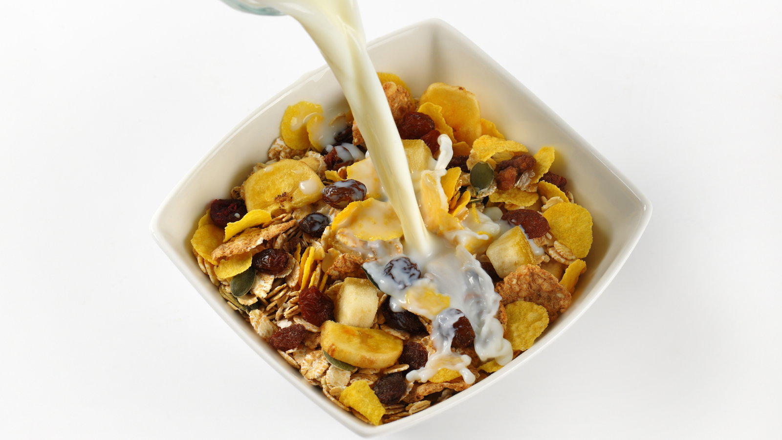 cow's milk allergy and suitable milk for those with a milk allergy fact sheet. Image shows a bowl of cereal with pouring milk